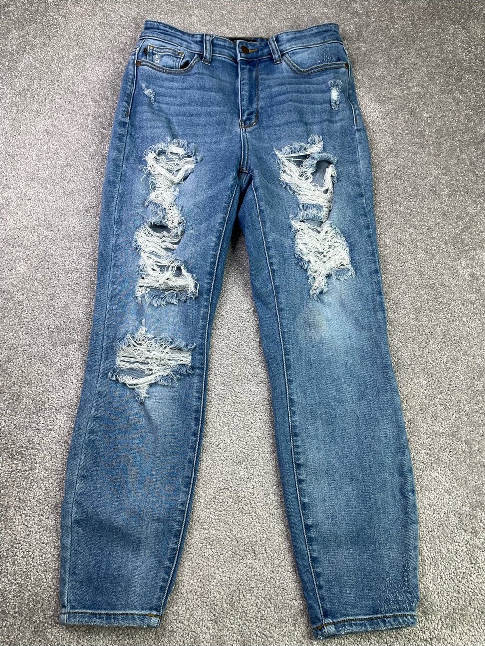Judy Blue Jeans Women’s 3/26 Blue Boyfriend Fit High Rise Stretch Ripped